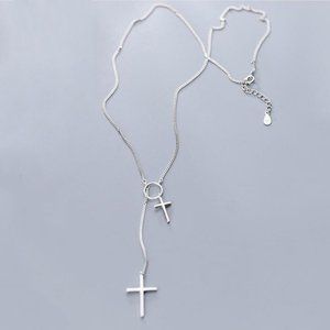 *NEW 925 Sterling Silver Cross Circle Necklace